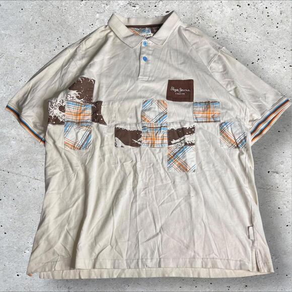 Pepe Jeans Patchwork‎ Design Polo Shirt Short Sleeves Size 3XL - Picture 2 of 7